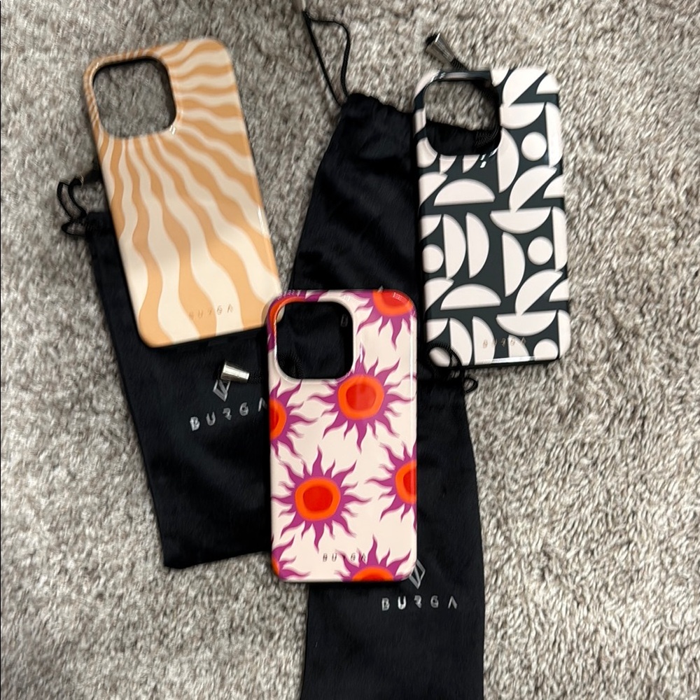 Burga Patterned Phone Case Trio - Orange, Pink, Black
